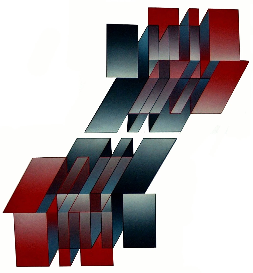 21 Construction Descriptive Rouge Noire Acrilique Sur Toile Sur Bois 1990