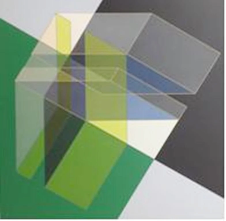 64 Construction Descriptive Ocre Bleu Acrylique Sur Toile Sur Bois 60x60cm 1997