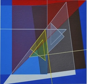 Construction Descriptive Bleu Orange Acrylique Sur Carton Arches 36 5x35 5cm Image 52x52cm Cadre Paris 2011 Edited