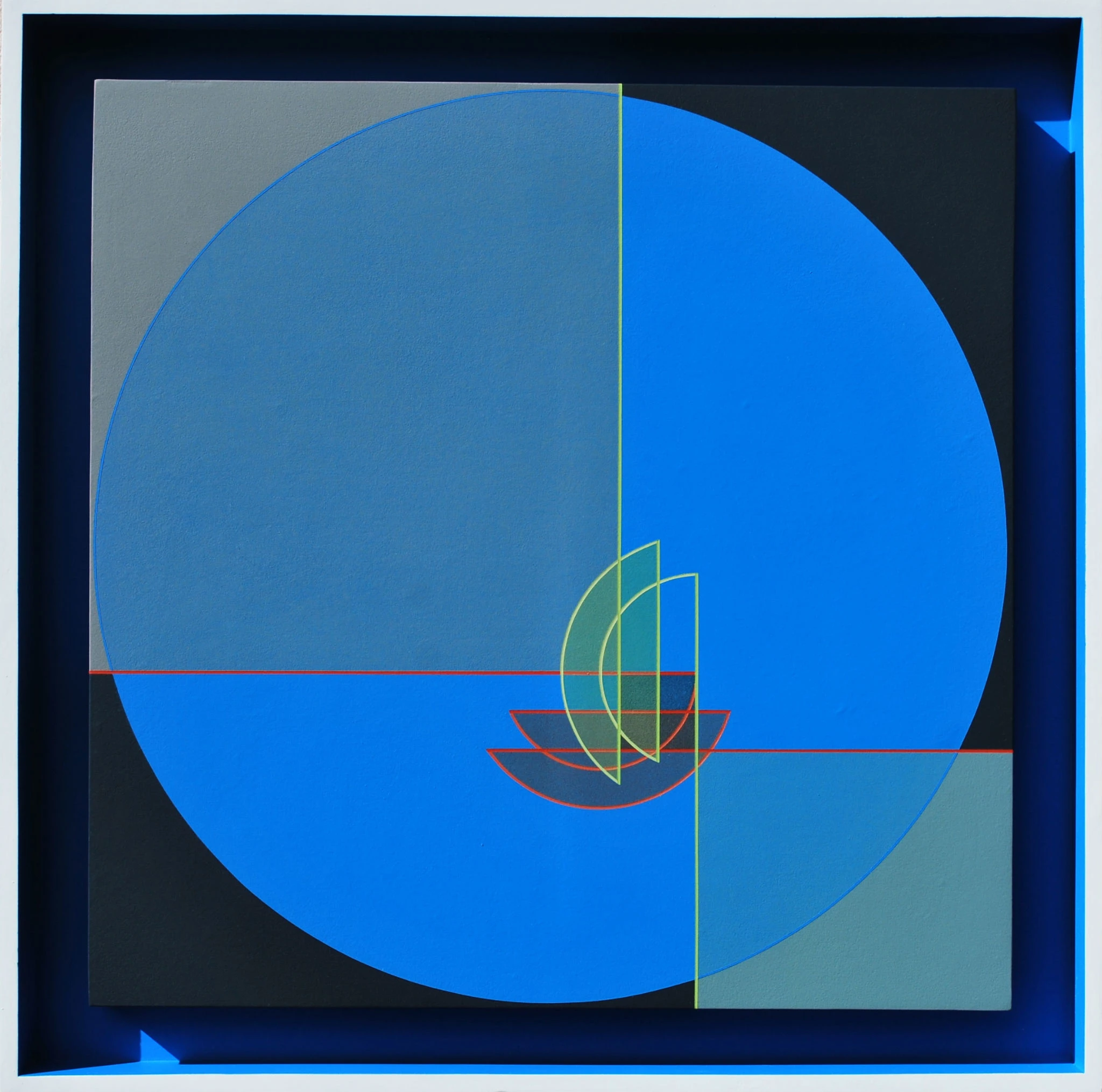 Construction Ligne Descriptive Vert Rouge 51x51cm Acrylique Sur Toile Sur Bois 2012 Jpg