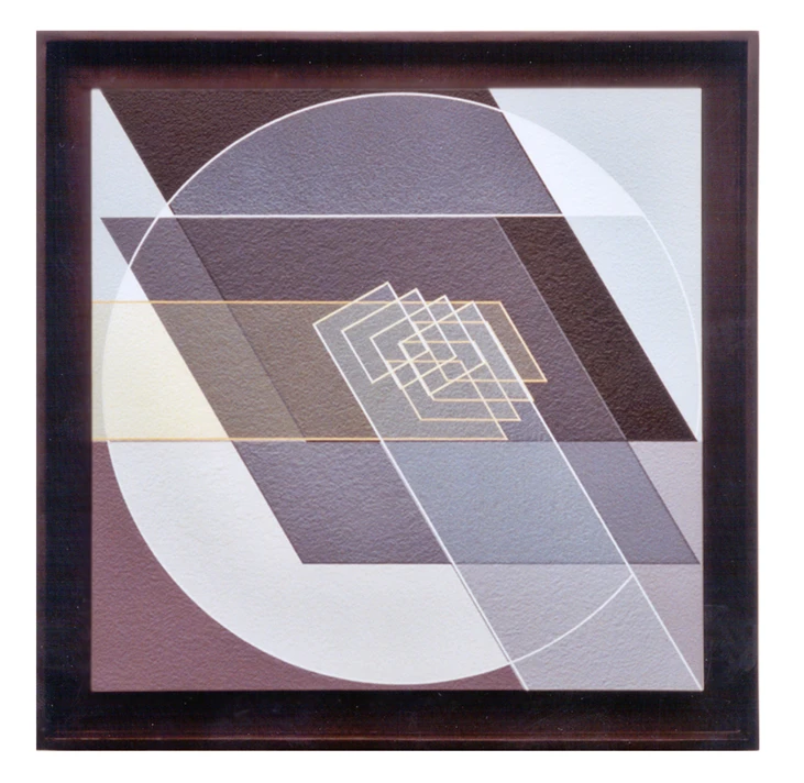 Ligne Descriptive Ocre Blanc 51x51 Cm Acrylique Sur Carton Arches Paris 2002