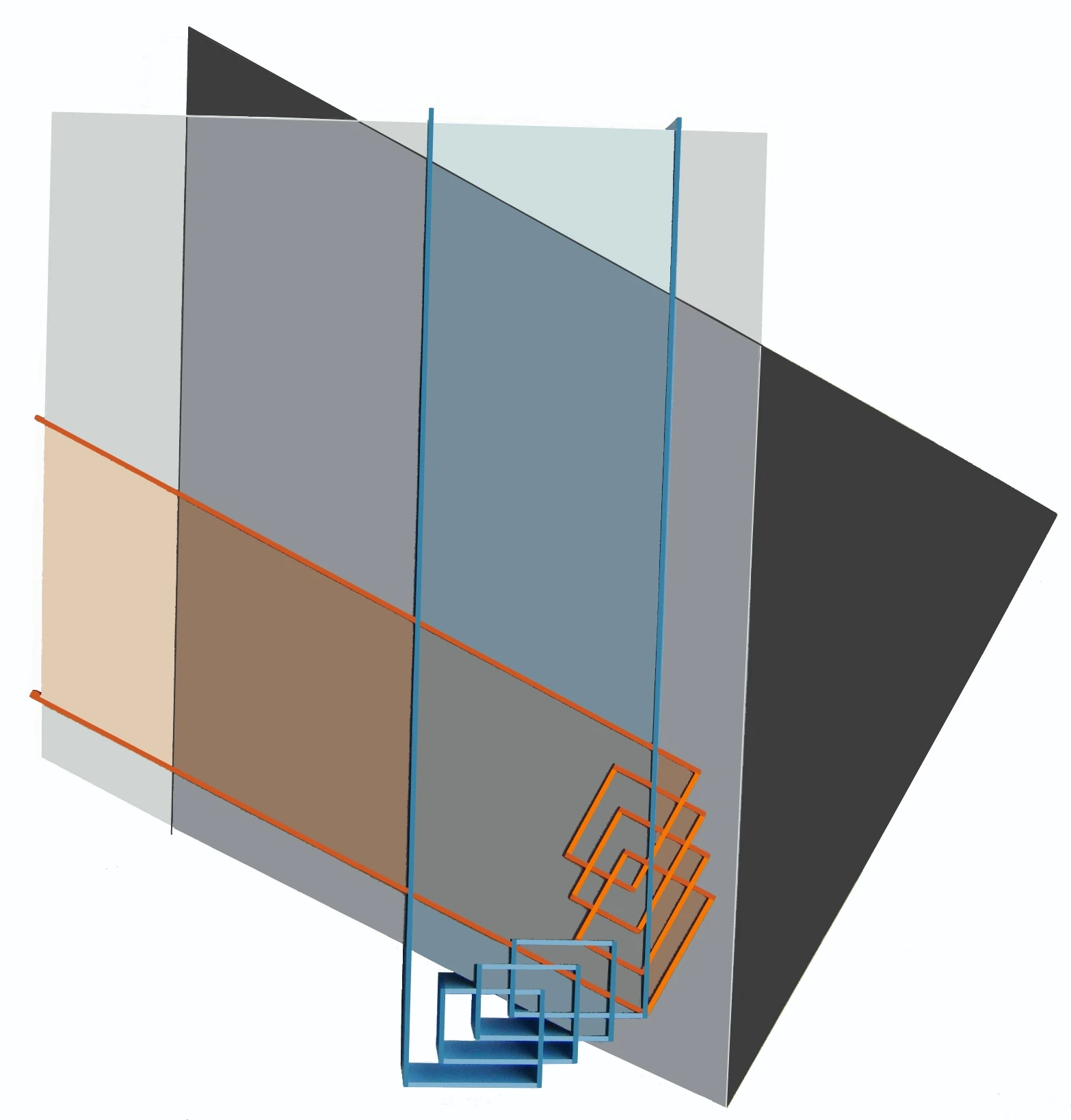 Relief Ligne Descriptive Orange Bleu 64x64 Cm Paris 2005 Acrylique Sur P V C 