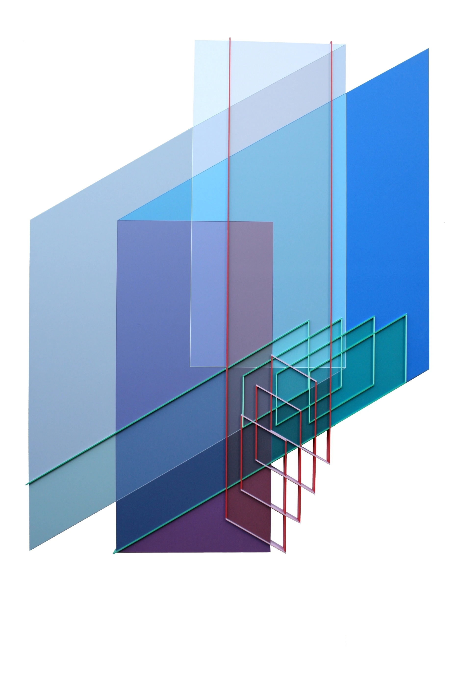 Relief Ligne Descriptive Vert Rouge Acrylique Sur Pvc 120x93cm Paris 2006