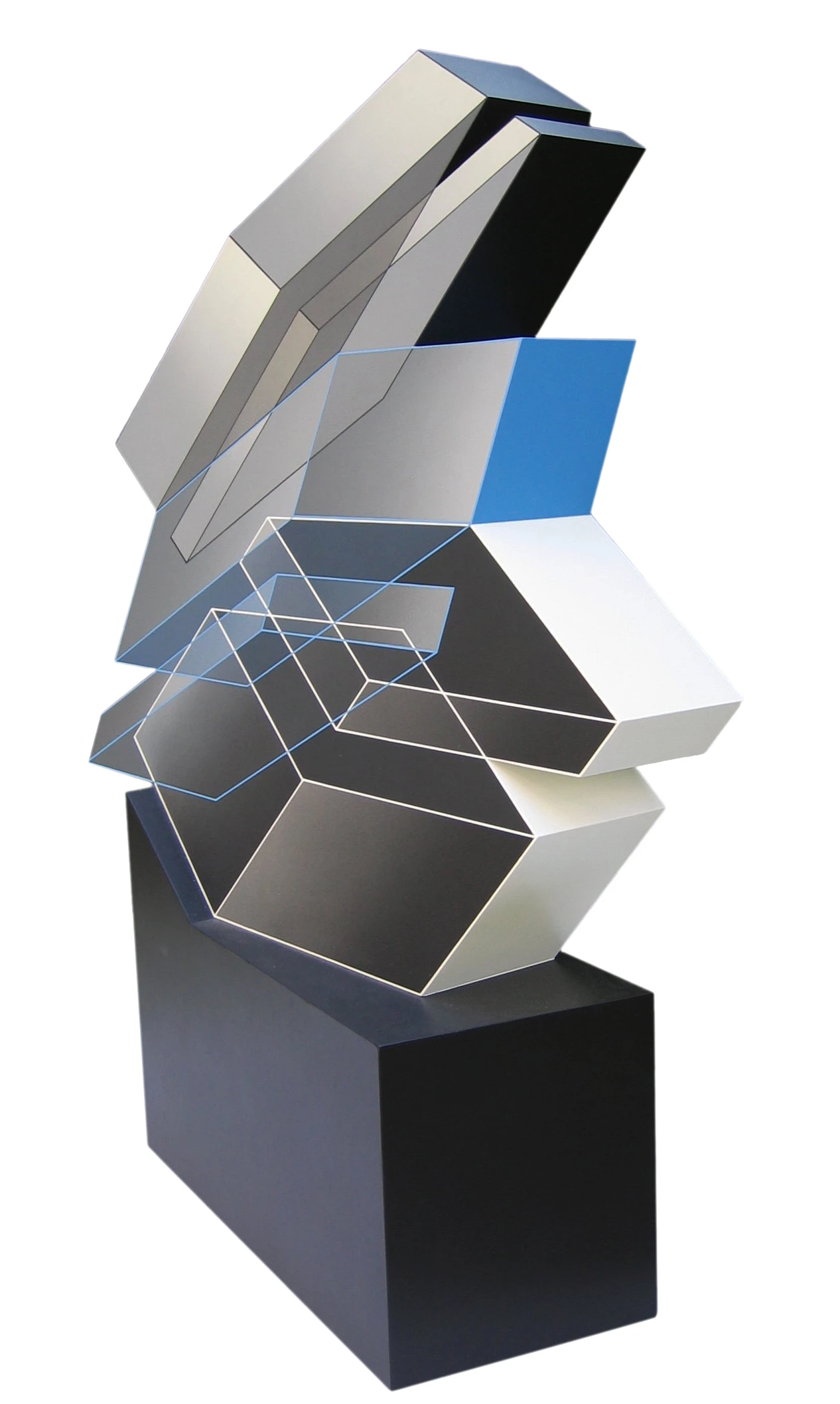 Volume Descriptif Blanc Bleu Noir Acrylique Sur Toile Sur Bois Paris 1993 97x21x80cm 3